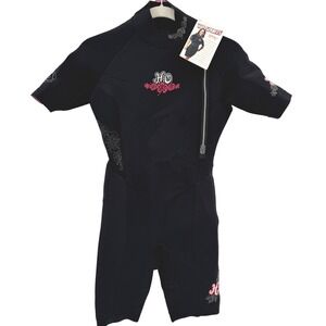 HO Sports Womens Black Short Sleeve Spring Wetsuit Size 10 Hibiscus Surfing